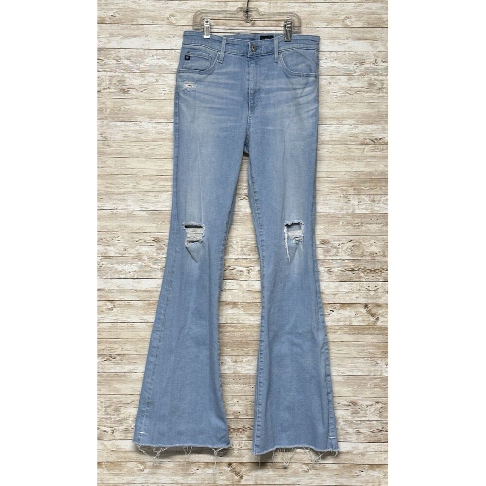 AG Adriano Goldschmied The Janis High Rise Flare Jeans Sz 30 Light Wash Raw Hem